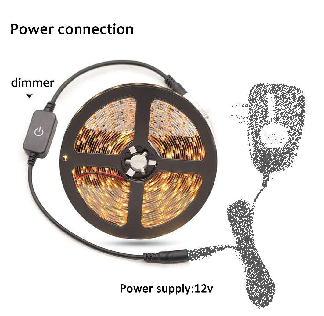 Led Strip Lights 19.6ft/6M Non-waterproof Flexible 360leds Warm White Bed Night Lights Touch Sensor Lighing Kit Manual Bright/Dim Decorate for Mirror cabinets Bed ,Tender Light