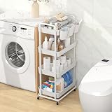 JIUYOTREE 4-Tier Plastic Rolling Storage Cart with Lockable Wheels White view 3