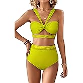 SPORLIKE Women Braided High Waisted Bikini Wide Shoulder Straps Swimsuit Padded Bathing Suit