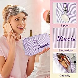 Ajiangwu Personalized Seersucker Makeup Bag with