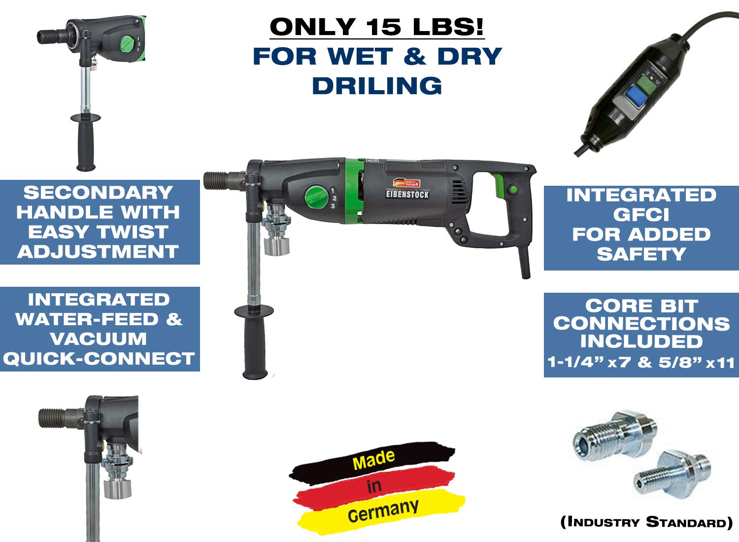 CS Unitec ETN 162/3 P, 6-3/8" Capacity Concrete Core Drill, Wet/Dry Diamond Core Drill, 3-Speed for Concrete Brick, Block - Image 5