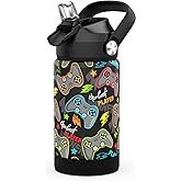 Ntswasd Boys Insulated Water Bottle with Straw,12 oz Kids Cups with Stainless Steel Leak Proof for School Daycare(Game)