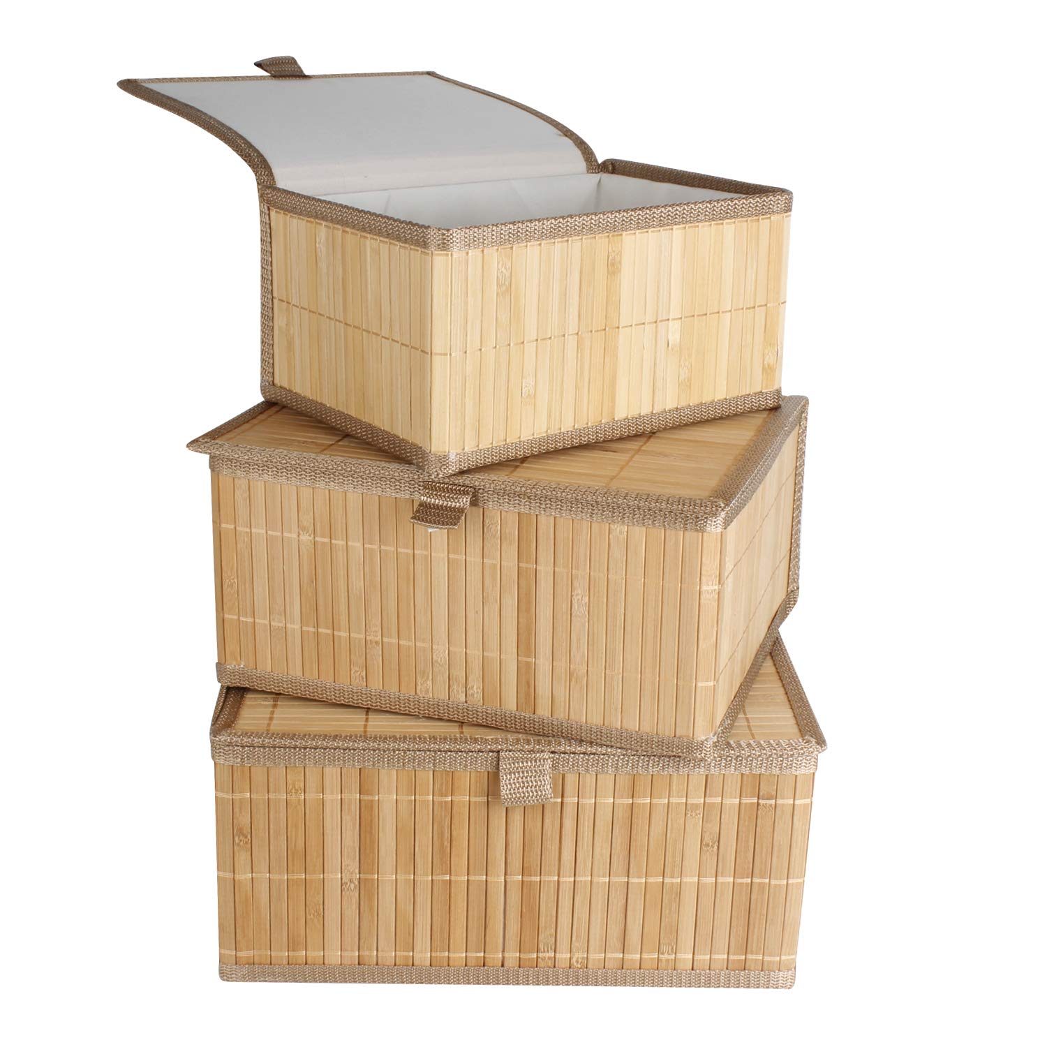 HomeStorie® EcoFriendly Bamboo Storage Boxes with Lid, Brown, Set of 3