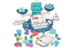 QIZEBABY 2-in-1 Montessori Math & Alphabet Toys for Kids Ages 3–8, Dinosaur Balance Counting Game, Letter Matching & STEM Lea
