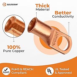 SELTERM 10pcs - 1/0 Awg - 1/2" Stud - Battery Lugs
