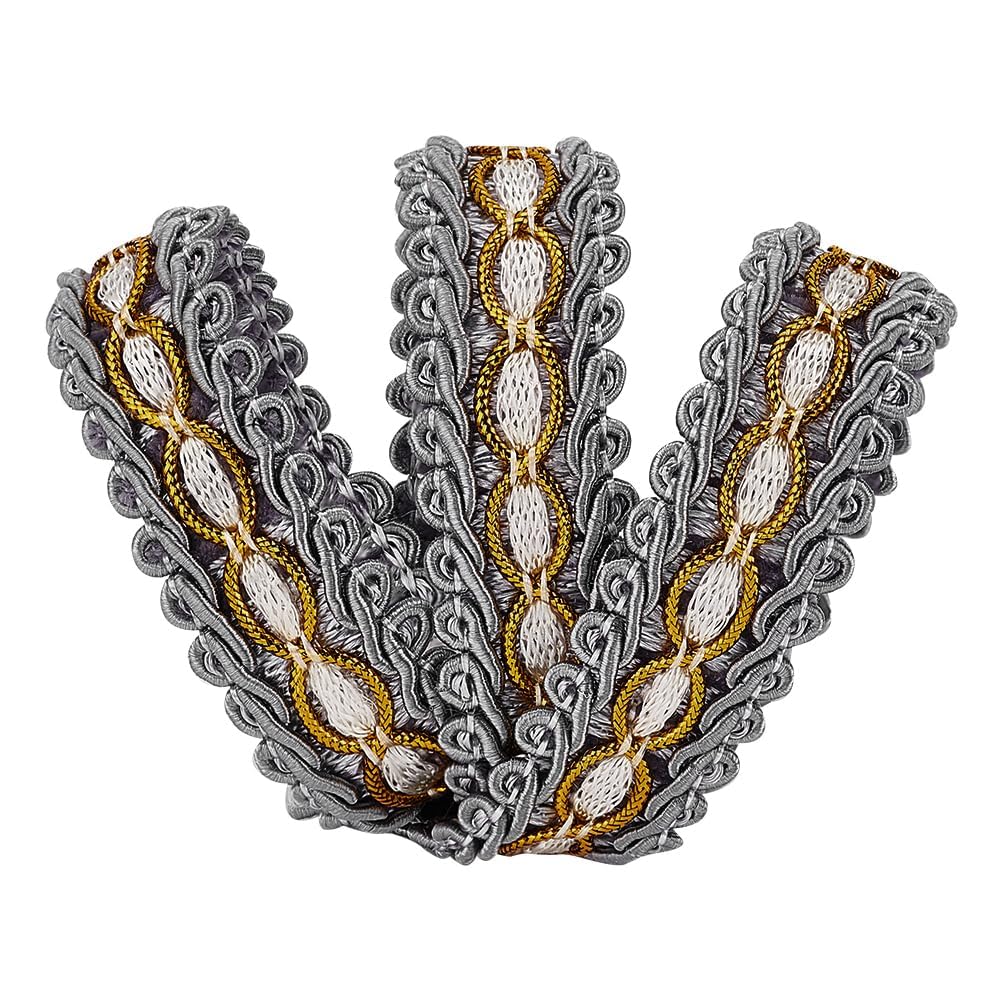 FINGERINSPIRE Gray Braid Trim 1.9 X115cm Polyester Ribbon Woven Gimp Fringe Trim for Costume DIY Crafts Sewing Jewelry Making Home Decoration