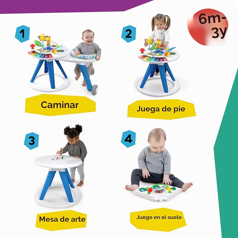 , À volta do Centro We Grow e da mesa de atividades, andarilho evolutivo, estação de brinquedos removível, assento multilíngue, giratório 360°, altura ajustável, a partir dos 6 meses