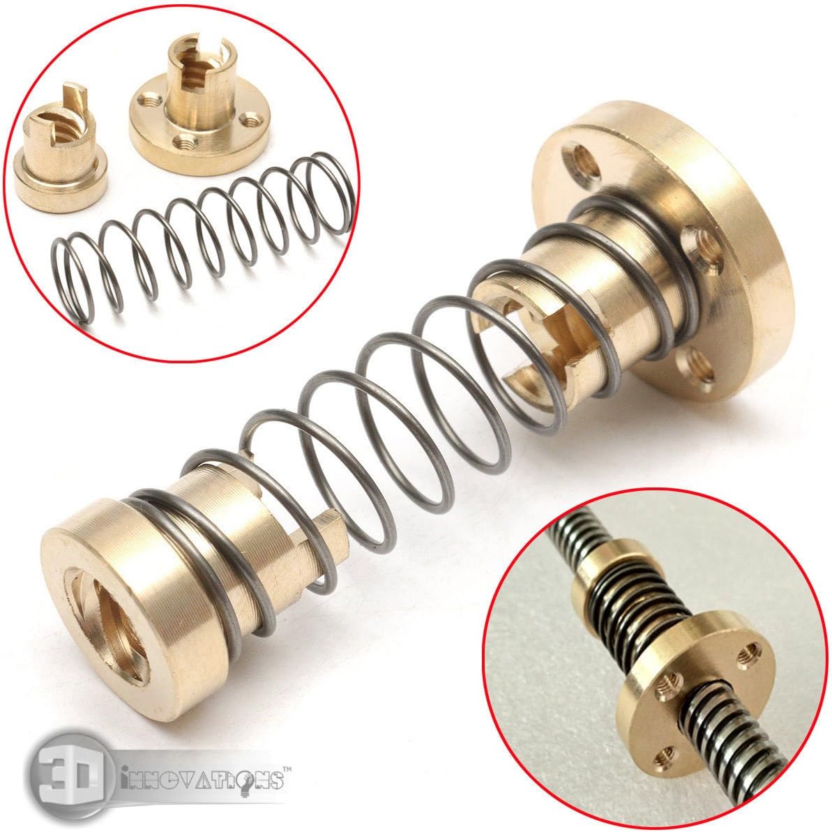 3D Innovations T8 Anit-Backlash Spring Loaded Nut Elimination Gap Nut For 3D Printer CNC Machine 8mm Acme Threaded Rod Lead Screws (Quantity: 1 Pc)