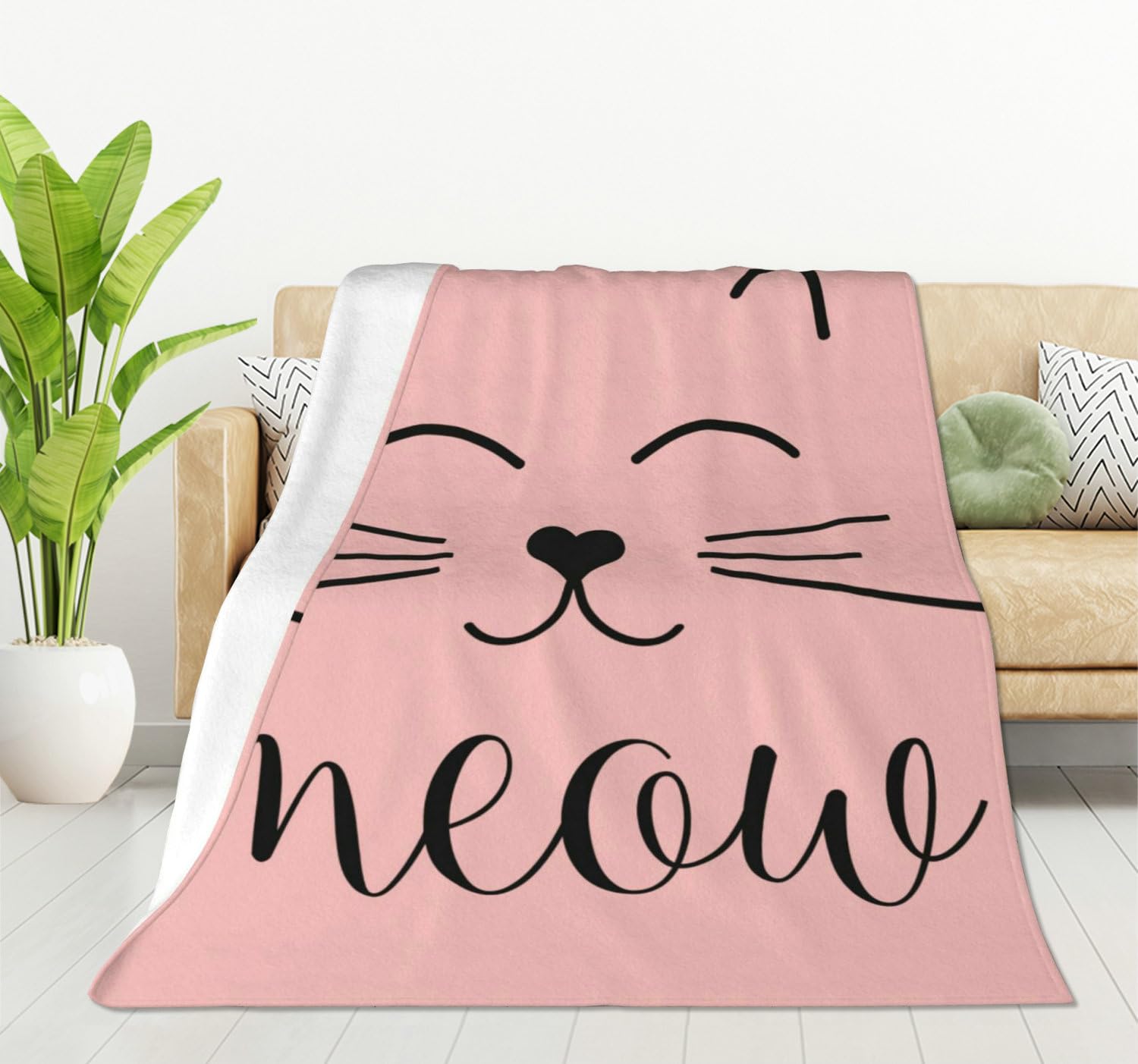 HGOD DESIGNS Cute Cat Blanket for Women, Lightweight Soft Fleece Flannel Throw Blanket Cat Smile Meow Sofa Couch Living Room 100x130cm