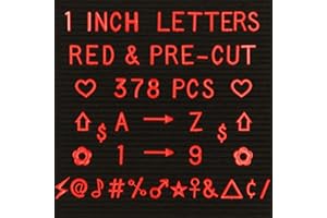 BIG ROLE 1 Inch Letters Red 378 Pre-cut Characters for Changeable Felt Letter Board Letters Red 1’’ Pre-Cut Plastic Red Letters Extra Numbers Symbols Icons Punctuations