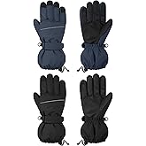 Cooraby 2 Pairs Kids Snow Ski Gloves Winter Waterproof Warm Gloves for Boys Girls Cold Weather Outdoor