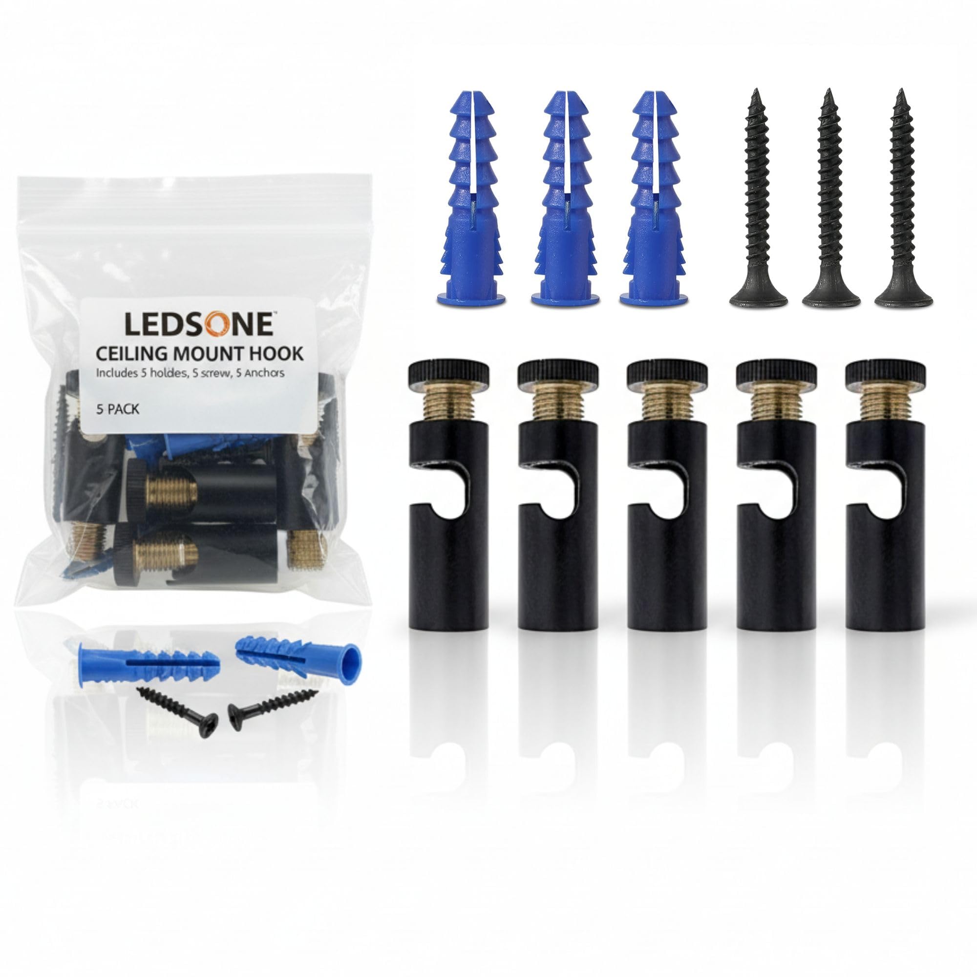 LEDSone 5 Pcs Cable Mount Hooks for Pendant Lights, Adjustable Metal Ceiling Cable Holders with Screws & Wall Plugs, Swag Hook for Hanging Light Cord, Chandelier & Plants