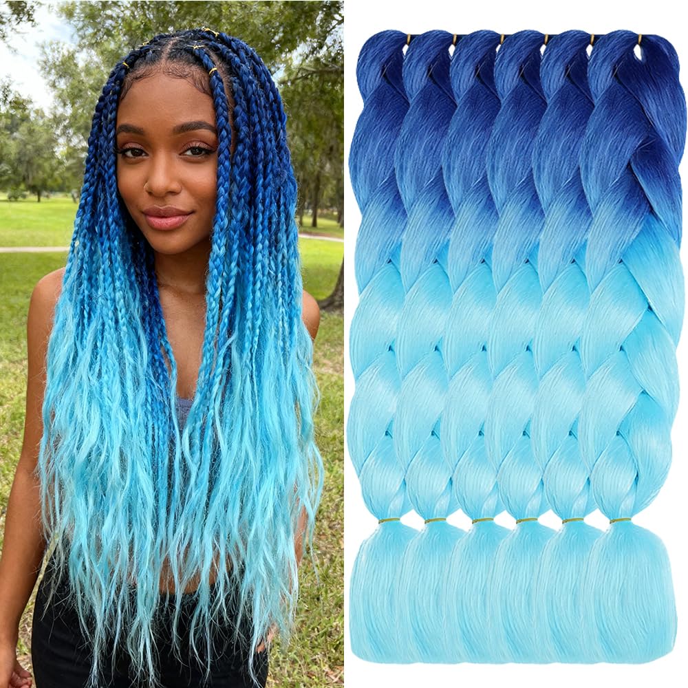ShowJarlly 5 Packs Ombre Jumbo Braid Hair, Royal Blue/Sky Blue Hair African Braid Extension, 24inch Box Braid Hair Extensions Synthetic Colorful Hair Extensions for Braiding — image 1