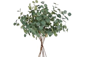 Beferr 6Pcs Artificial Eucalyptus Stems Greenery Stems 24" Tall Fake Plants Decor Faux Floral Stems for Vase Home Party Wedding Decorations