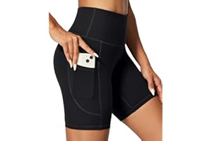 IUGA Biker Shorts Women 6" Tummy Control Workout Shorts Women with Pockets High Waisted Yoga Running Gym Spandex Compression
