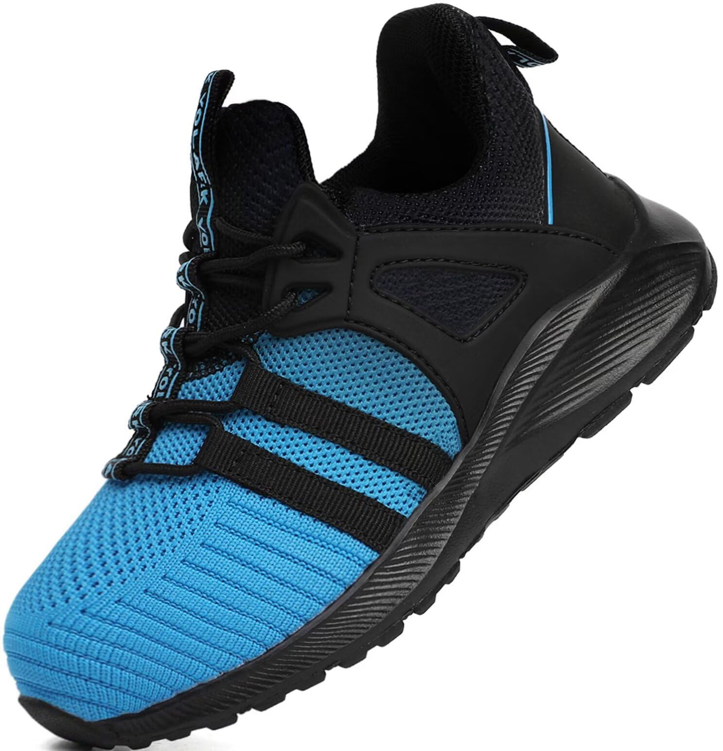YOLARK Boys Girls Sneakers for Kids Non-Slip Tennis Shoes Fashion Lightweight Breathable Running Sport Athletic(Big Size 1.5 Wide) Black Blue Image