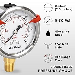 SCTSNSR 0 to 30 Psi Pressure Gauge, Glycerin Liquid