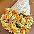 Rose Bouquet Blanket Material Kit, Crochet Flower Bouquet Blanket Handmade,Finished or Material Package,Romantic Rose Flower Knitted Sofa Blankets, for Mother's Day Birthday Home Decor