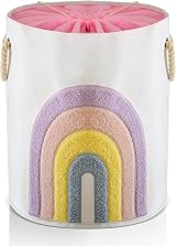 INough Baby Laundry Basket 58L Pink Rainbow Hamper with Drawstring