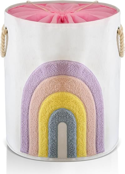 INough Baby Laundry Basket 58L Pink Rainbow Hamper with Drawstring