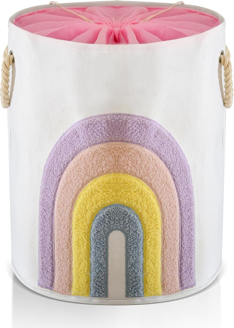 INough Baby Laundry Basket 58L Pink Rainbow Hamper with Drawstring