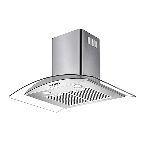 Amara-60 Stainless Steel Chimney 60 cm 1150 m?/hr Cooker Glass Range Hoods with 2 Baffle Filters, 3 Speed Push Button, LED Lighting, Silver