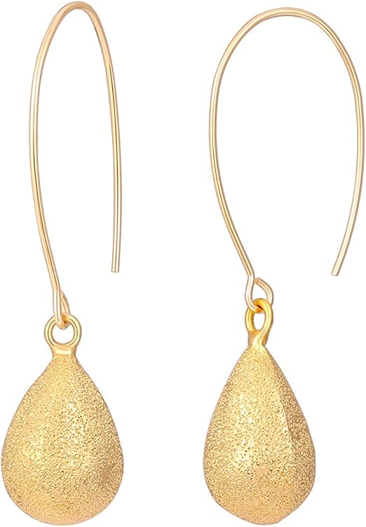 18K Gold Brushed Star Drop Dangle Earrings for Women Teardrop Ball
