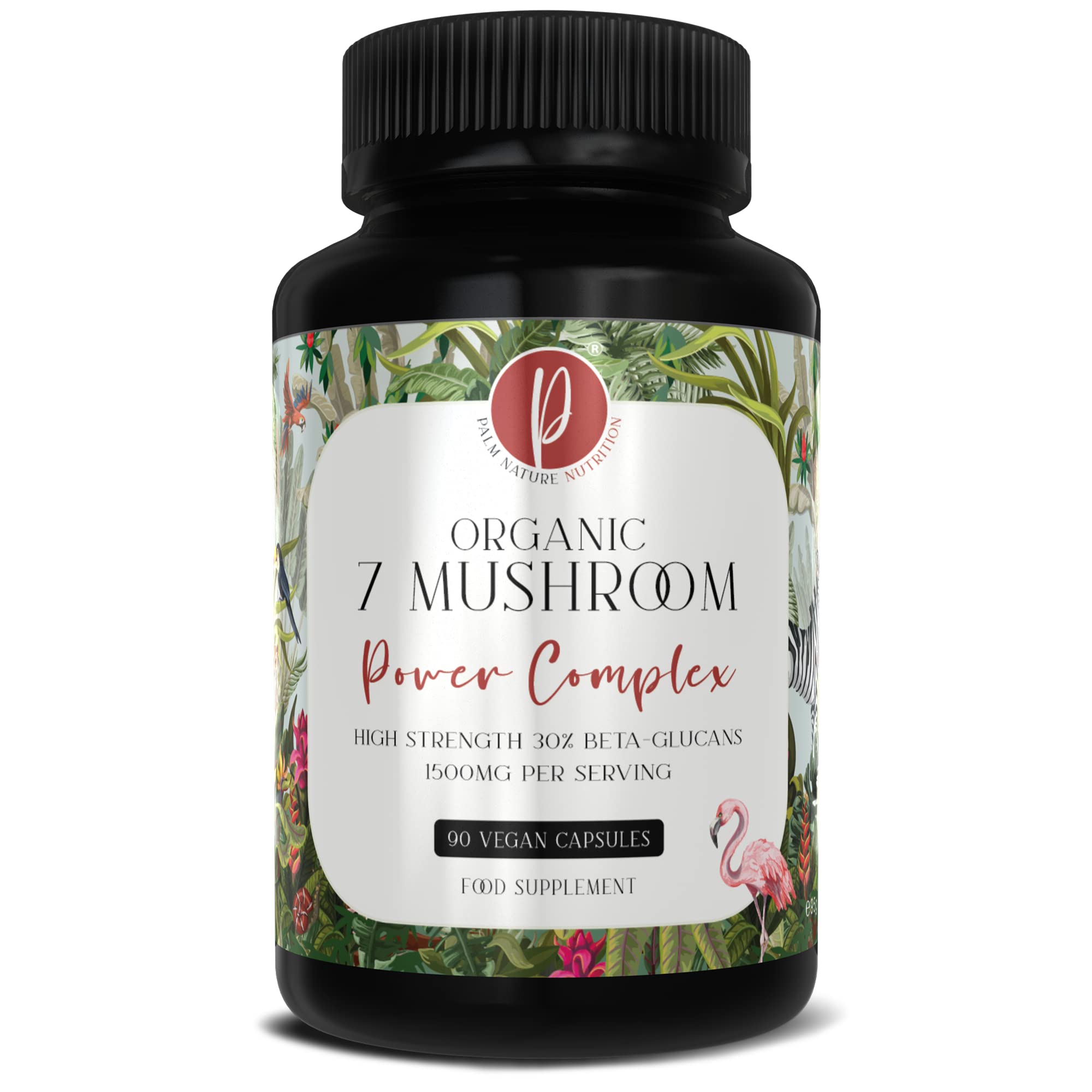 Palm Nature 7 Mushroom Complex - High Strength Extracts Not Powders - 30% Beta-Glucans - 90 Capsules - 1500mg Per Serving - Lions Mane, Chaga, Reishi, Shiitake, Maitake, Tremella, Cordyceps
