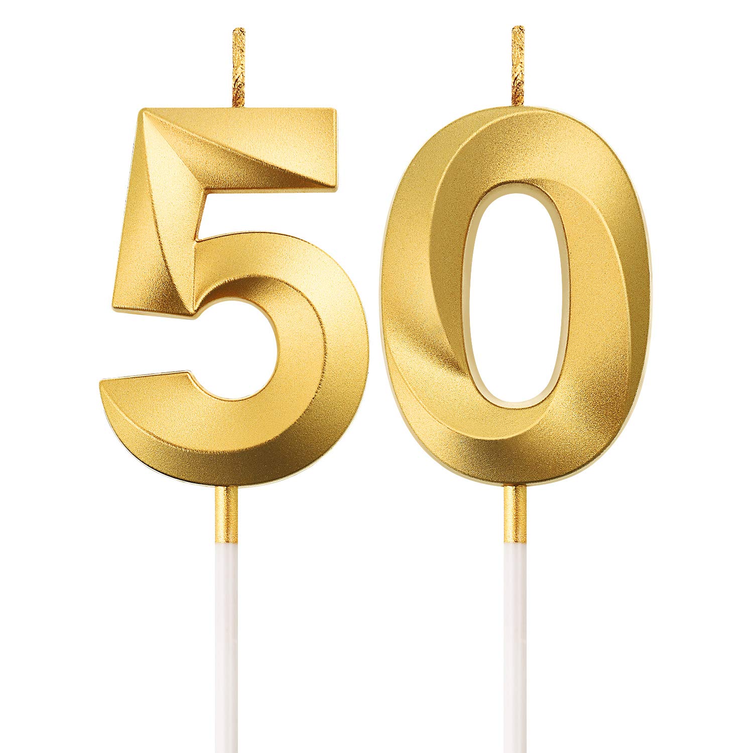 BBTO 50th Birthday Candles Cake Numeral Candles Happy Birthday Cake Topper Decoration for Birthday Party Wedding Anniversary Celebration Supplies (Gold)