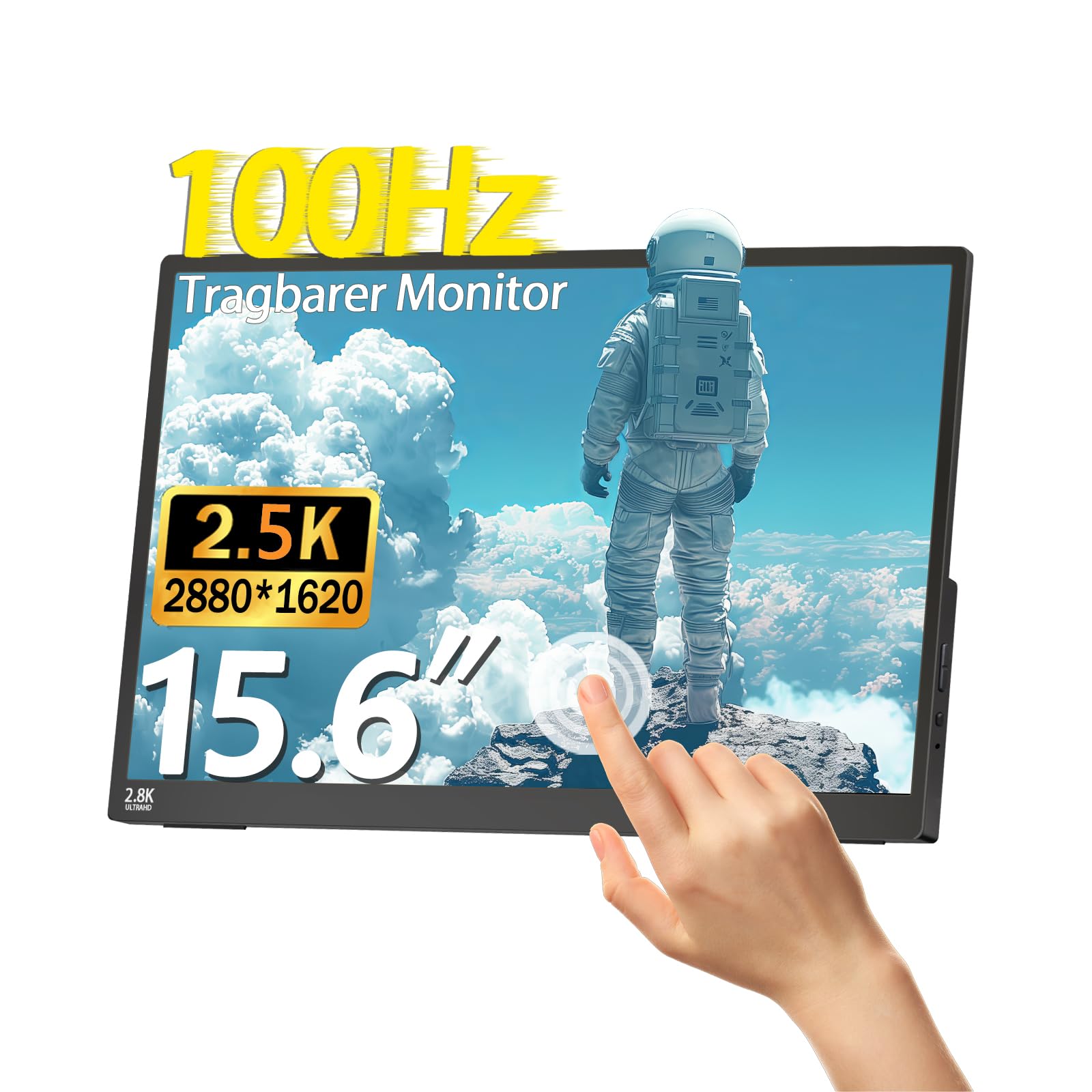 Kyyivwine 15,6 Zoll 2,5K Touchscreen Monitor,FHD 2880x1620 IPS 100Hz 16:9,10-Punkt-Touch Portable Monitor with 100%sRGB,Ultradünn Erweiterter Tragbarer Monitor für Laptops/PCs/Smartphone/Macs/Xbox/PS5