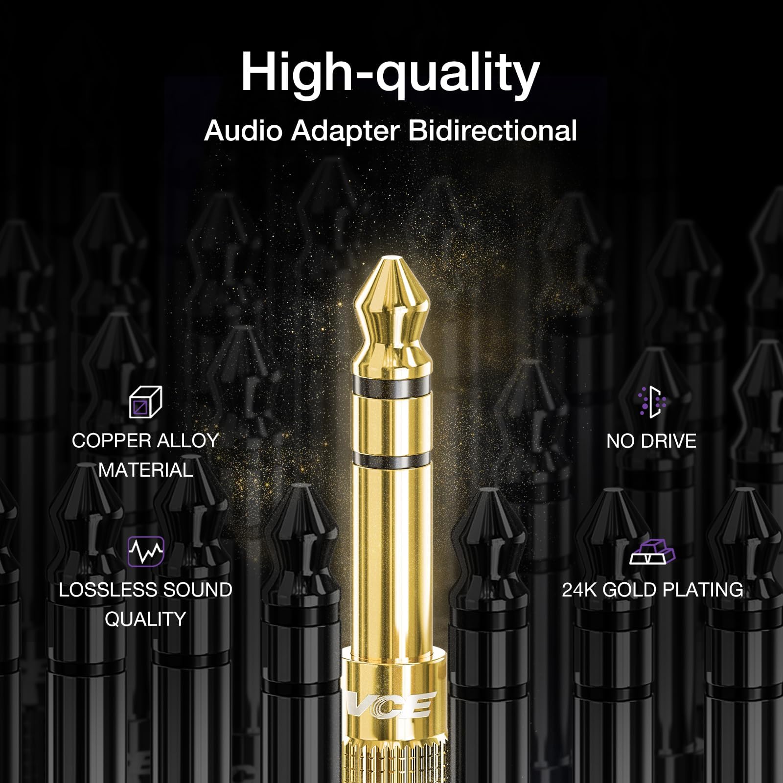 VCE 6.35mm (1/4 inch) Male to 3.5mm (1/8 inch) Female Stereo Audio Jack Adapter for Aux Cable, Guitar Amplifier, Headphone, 2 Pack