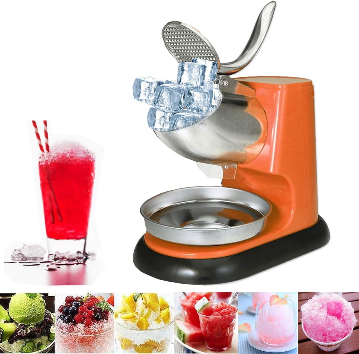 Graven 300W Commercial Electric Ice Crushing Machine Ice Crusher Shaver Snow Cone Ice Maker 220V Orange US/EU / UK - (Plug: EU plug)