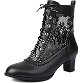 Voviggiw Women Victorian Boots Lace up Ankle Boots Witch Costume Booties Side Zipper