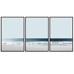 SIGNWIN 3 Piece Framed Canvas Wall Art Seascape...