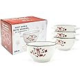 ECODESIGN-US 20-Ounce White Ceramic Soup Cereal Breakfast Bowls with Handles - Set of 4 - Cute Fox Folk Art Dinnerware Crocks