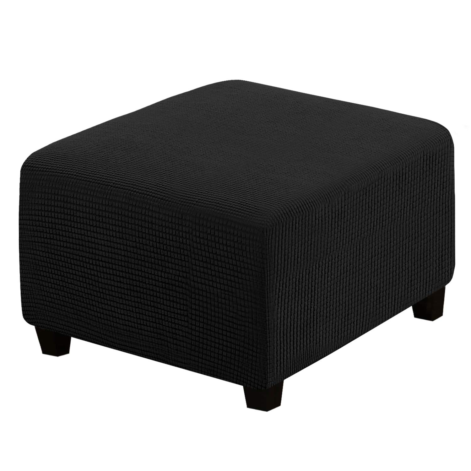 Photo 1 of H.VERSAILTEX Square Ottoman Covers Ottoman Slipcovers Folding Storage Stool Furniture Protector Form Fit with Elastic Bottom, Stretch High Spandex Small Checks Jacquard Fabric(Large,Black)