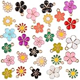LUSTRIB 30 Pcs Small Flower Charms for Jewelry Making Assorted Enamel Mixed Bulk Flower Keychain Charms, Daisy Floral Charm for Keychain Bracelet Necklace Earring Making and Crafting