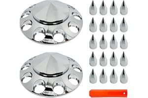 KRGUOD Front Axle Cover Combo Lug Nut Covers Wheel Covers Kits for Semi Truck Hubs w/Screw-On 33mm Lug Nut, ABS Plastic Chrome Plated, 10 Hole Removable Caps, 2Pcs (Installation Tool Included)
