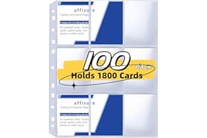 AFFISURE 9 Pocket Card Sleeves, Holds 1800 Cards, Trading Card Binder Sleeves, 3 Ring 9 Pocket Pages for Sports Cards, Coupons Cards, 100 Pack, Game