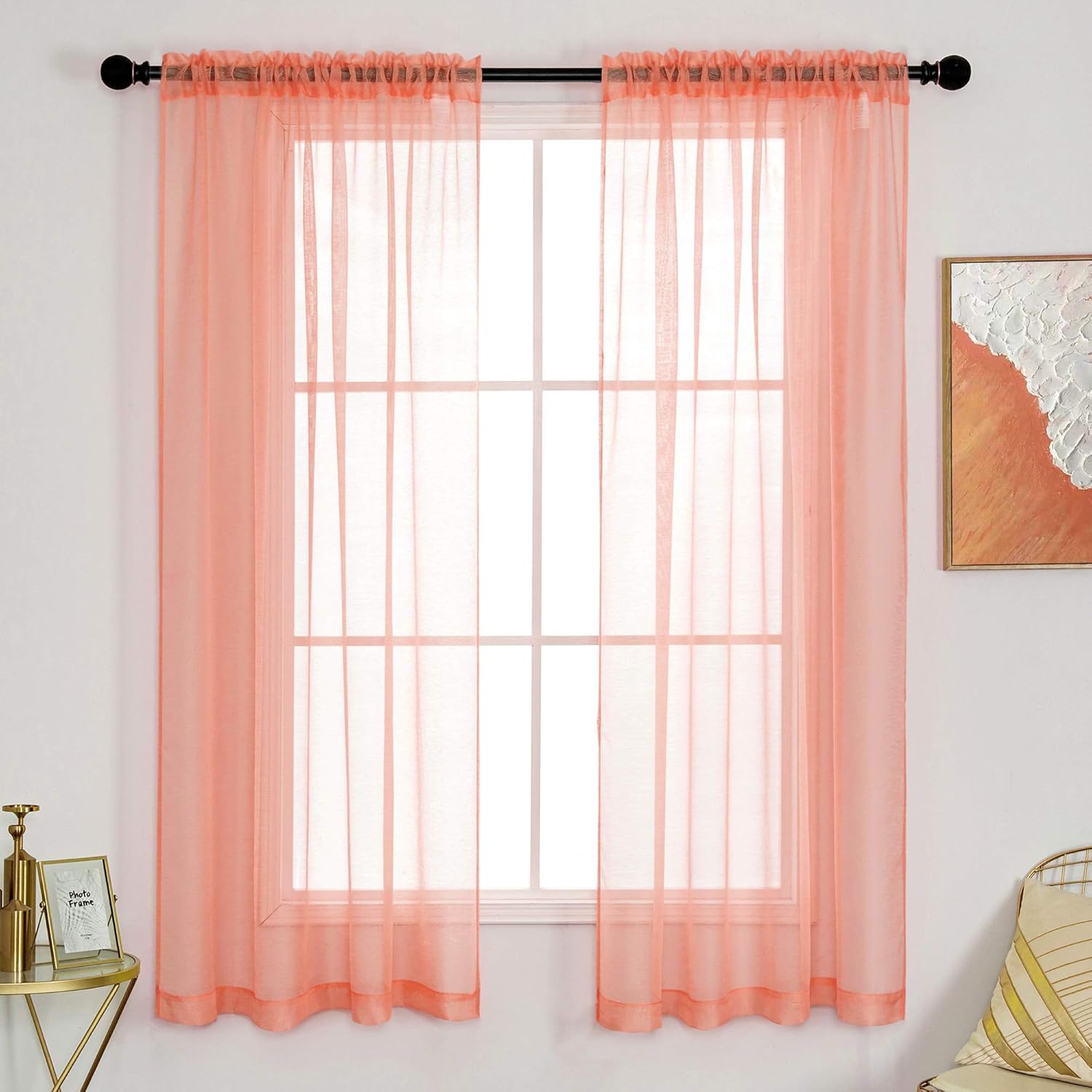 DUALIFE Coral Sheer Curtains 54 Inch Length for Kitchen