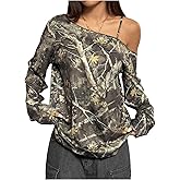 Milumia Women's Camo Jersey Shirt Y2k Off The Shoulder Long Sleeve Oversized Tops Going Out Streetwear