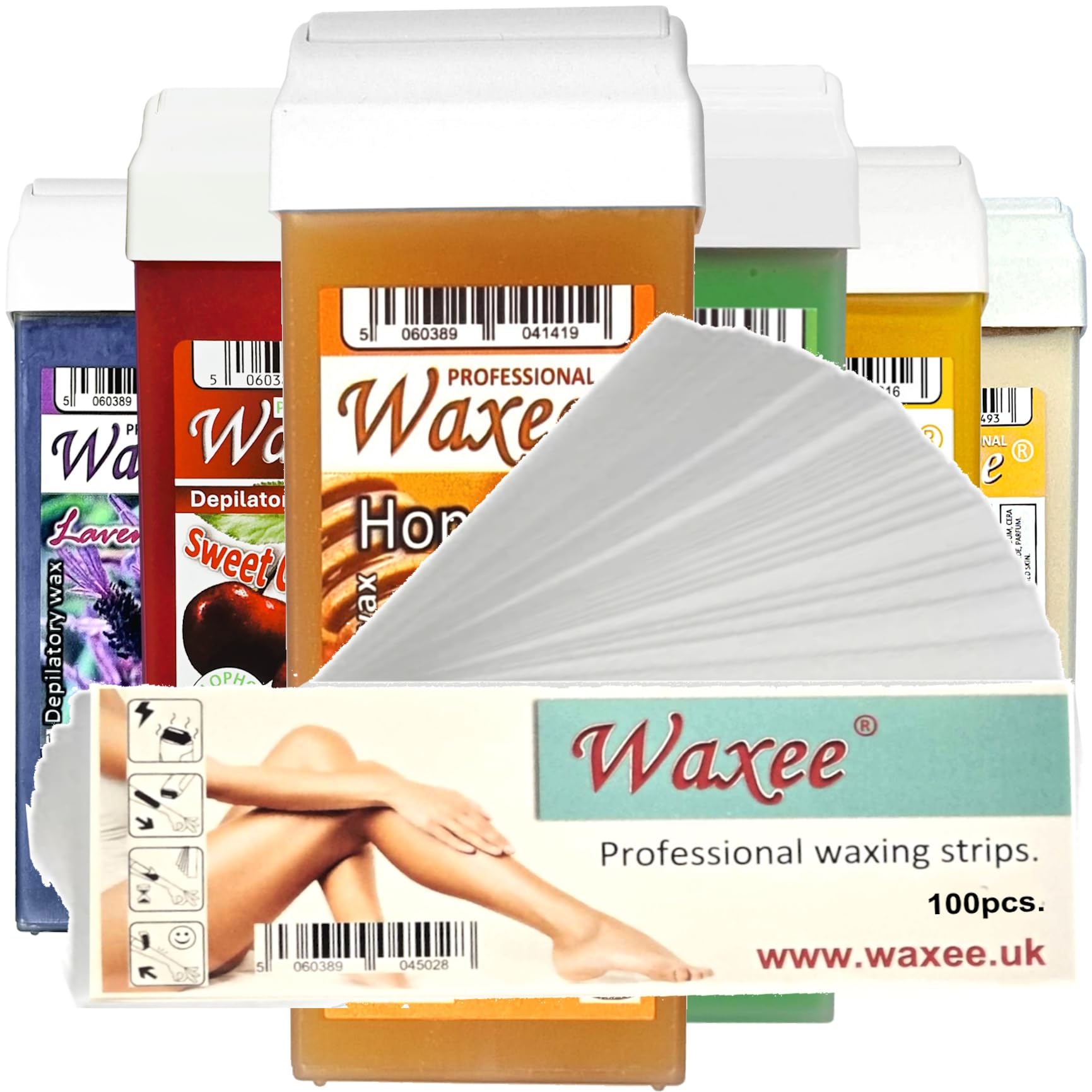 6x 100ml Roller ROLL ON WAX CARTRIDGE + 100 strips Body & Leg "Waxee" NEW FORMULA (Mix of 6 wax cartridges)