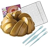 Nordic Ware Braided Bundt Pan + Recipe Card With Cake Finishing Tool Kit + Baking and Cooling Rack