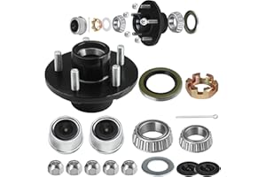 Hitchvoyager 1 Set Trailer Hub kit 5 Bolt 4.5", Trailer Axle Kit for 3500 lbs 5 Lug Trailer Hub Fit 1-1/16'' to 1-3/8" Spindle Boat Trailer, with L44649 L68149 Bearing Kits, Dust Cap and Rubber Plug