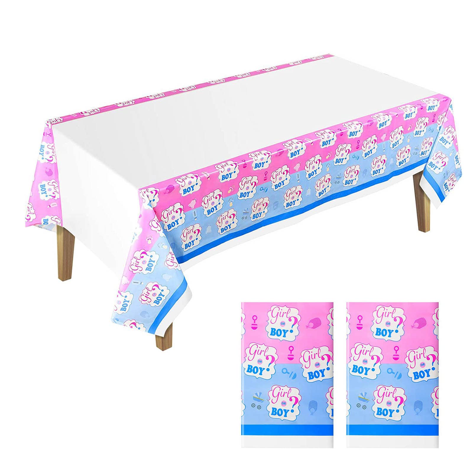 2Pack 130*220cm Blue Pink Gender Reveal Table Cloth Baby Shower Party for Boy or Girl,Rectangular Baby Gender Reveal Party Disposable Table Cover Tablecloths for Baby Gender Reveal Themed Table Decor