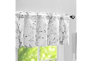 Luvyohmee Tree Branch Printed Curtain Valance, 18 inches Long Window Treatment Valance, Grey Window Valances for Kitchen, Bathroom, Dining Room, Living Room, Bedroom and Kid’s Room,1 Panel