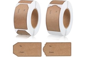 auroray 600 Pcs Natural Brown Kraft to and from Gift Tag Stickers 1.18"X2.36", Kraft to from Adhesive Gift Labels Sticker Christmas Holiday Present Labels, 300 Pcs/Roll