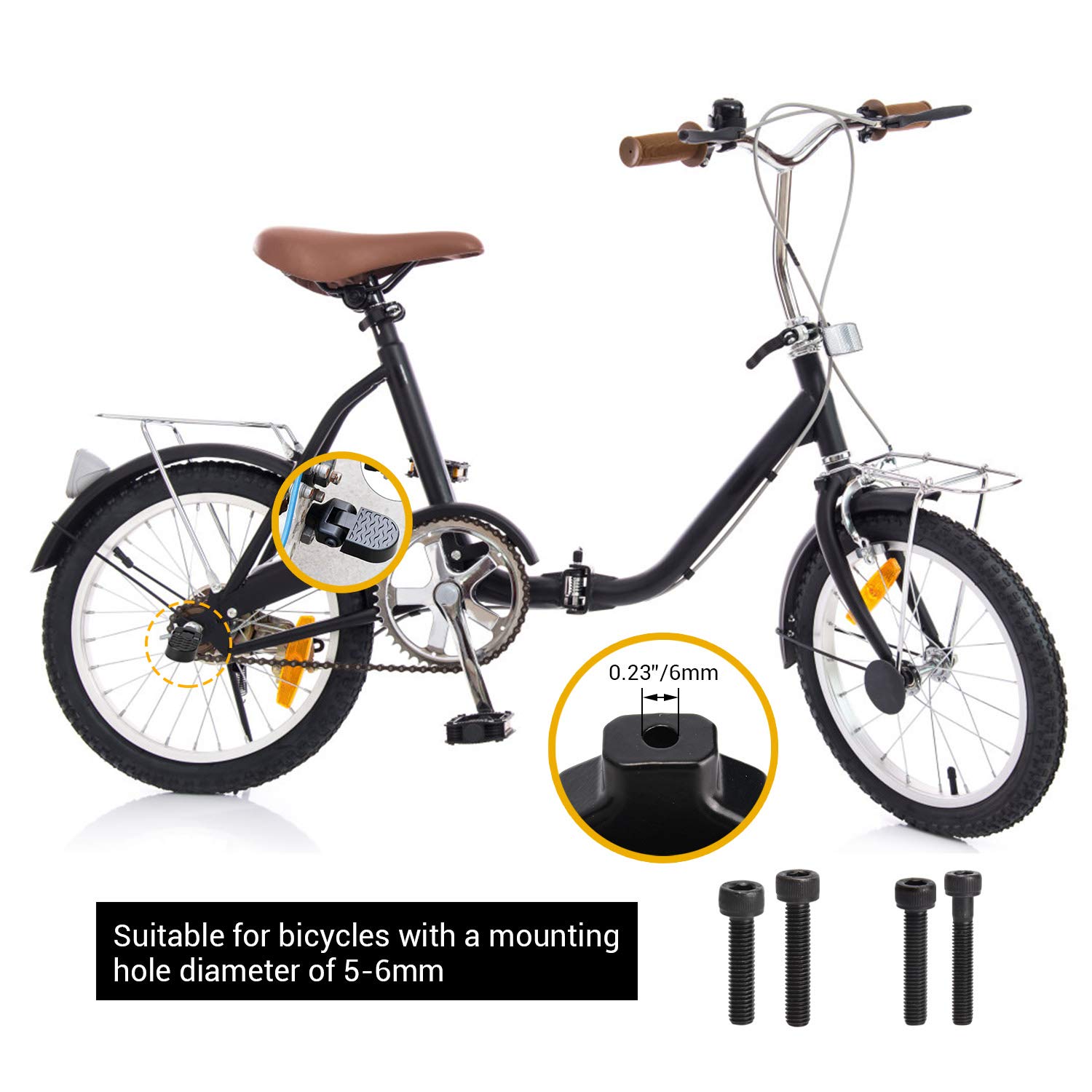 TOBWOLF 1 Pair Mini Bike Rear Pedals, 3.1x1.6 in / 8x4cm Aluminium Alloy Folding Bike Pegs, Non-Slip Bicycle Footrests, Foot Plates Pedals for Folding Mountain Bike, Foldable Bicycle