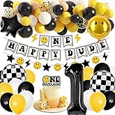 One Happy Dude 1st Birthday Party Decorations Party Supplies First Birthday Party Decoration for Boy Black and Yellow Theme Backdrop Balloon High Banner