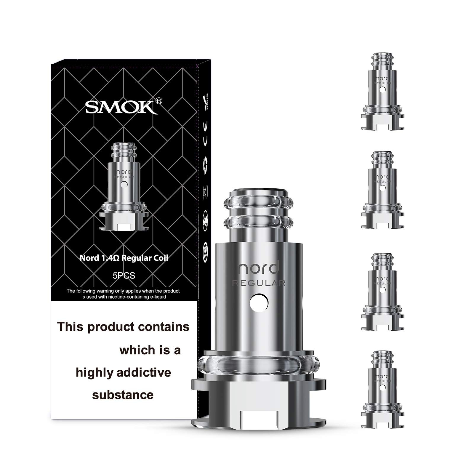 Smok Nord Replacement Coils, 1.4 Ohm, Regular, Mtl Vaping, Works With Priv N19 Kit, Nord Pod Series, Refillable, Smok Vaping Coils, Pack of 5, No Nicotine